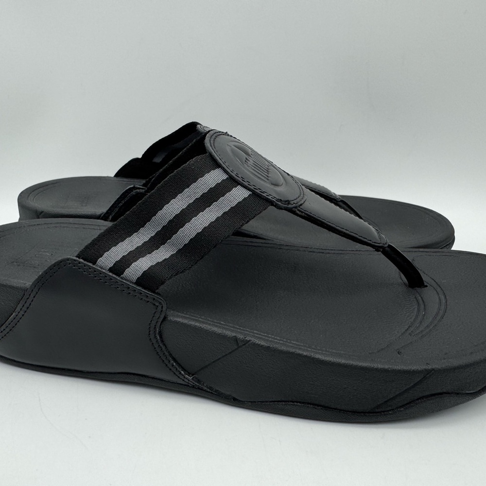 FitFlop Walkstar Toe-Post Leather/Poly Sandals Black Women’s Size 9 US